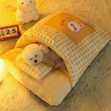 Pet Nest Autumn Winter Warm Semi Closed Kitten Bed Animal Slipper Style Cat Nest