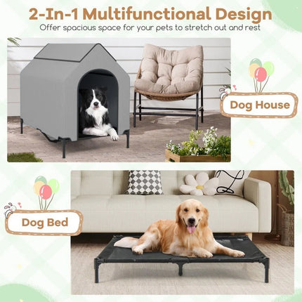 Outdoor Pet Camp Bed with Canopy Large Dogs Mesh Summer Breathable Kennel