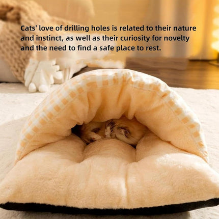 Pet Nest Autumn Winter Warm Semi Closed Kitten Bed Animal Slipper Style Cat Nest