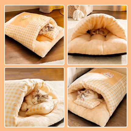 Pet Nest Autumn Winter Warm Semi Closed Kitten Bed Animal Slipper Style Cat Nest
