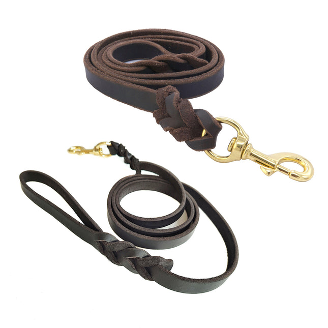 Dog Leash Cowhide Lead Heavy Duty Leather M Size Brown For Walking Training