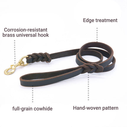 Dog Leash Cowhide Lead Heavy Duty Leather M Size Brown For Walking Training