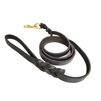 Dog Leash Cowhide Lead Heavy Duty Leather M Size Brown For Walking Training
