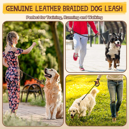 Dog Leash Cowhide Lead Heavy Duty Leather M Size Brown For Walking Training