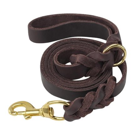 Dog Leash Cowhide Lead Heavy Duty Leather M Size Brown For Walking Training