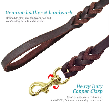 Dog Leash Cowhide Lead Heavy Duty Leather M Size Brown For Walking Training
