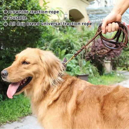 Dog Leash Cowhide Lead Heavy Duty Leather M Size Brown For Walking Training