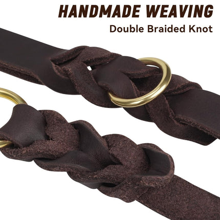 Dog Leash Cowhide Lead Heavy Duty Leather M Size Brown For Walking Training