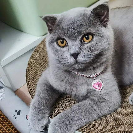 Pet Rhinestone Collar 4PCS Heart Pendant Cat Dog Adjustable 16.5-26cm