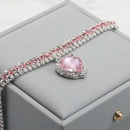 Pet Rhinestone Collar 4PCS Heart Pendant Cat Dog Adjustable 16.5-26cm