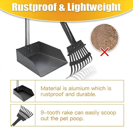 Pet Waste Removal Tool Set Stainless Steel Scooper Rake Shovel Dustpan Outdoors