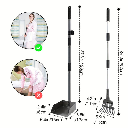 Pet Waste Removal Tool Set Stainless Steel Scooper Rake Shovel Dustpan Outdoors