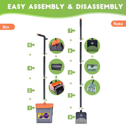 Foldable Pet Waste Picker with Broom Dustpan Set for Dog Walking Easy Cleanup