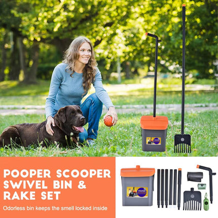 Foldable Pet Waste Picker with Broom Dustpan Set for Dog Walking Easy Cleanup