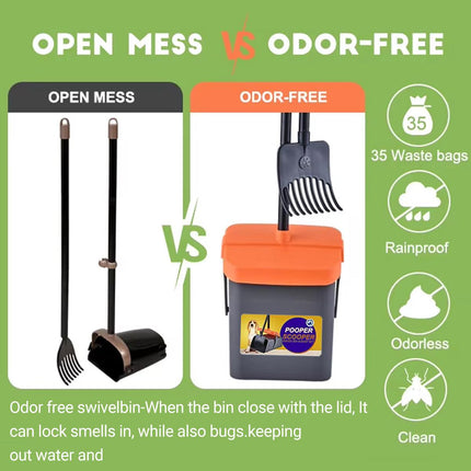 Foldable Pet Waste Picker with Broom Dustpan Set for Dog Walking Easy Cleanup