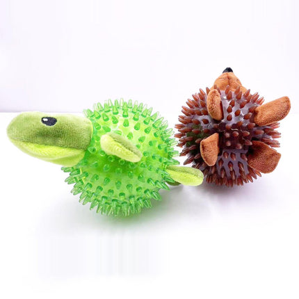 Dog Toy Rubber Spiky Ball Squeaky Chew Sound Interactive Pet Play Training