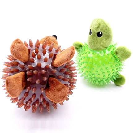 Dog Toy Rubber Spiky Ball Squeaky Chew Sound Interactive Pet Play Training