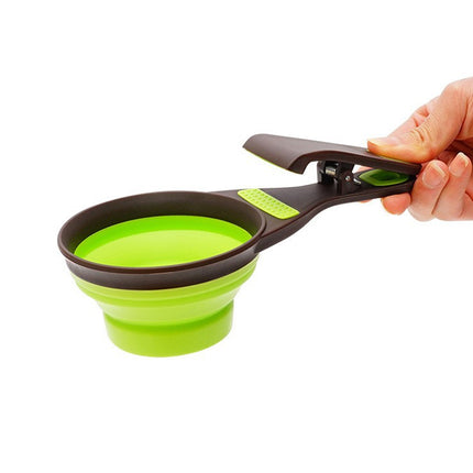 Silicone Pet Food Scoop With Clip Long Handle Foldable Cat Dog Spoon Tool