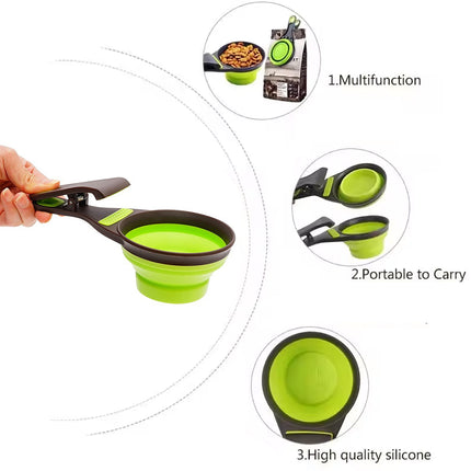 Silicone Pet Food Scoop With Clip Long Handle Foldable Cat Dog Spoon Tool