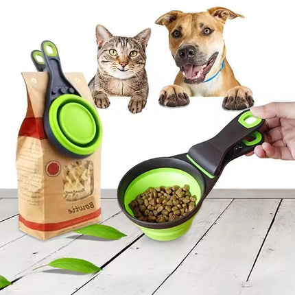 Silicone Pet Food Scoop With Clip Long Handle Foldable Cat Dog Spoon Tool