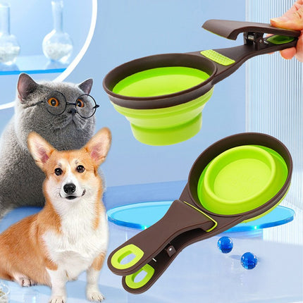 Silicone Pet Food Scoop With Clip Long Handle Foldable Cat Dog Spoon Tool