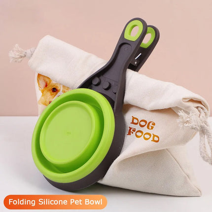 Silicone Pet Food Scoop With Clip Long Handle Foldable Cat Dog Spoon Tool