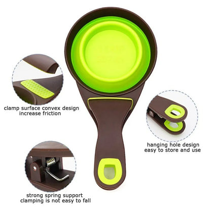 Silicone Pet Food Scoop With Clip Long Handle Foldable Cat Dog Spoon Tool