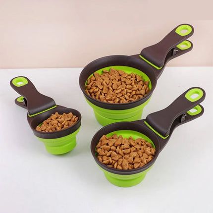 Silicone Pet Food Scoop With Clip Long Handle Foldable Cat Dog Spoon Tool