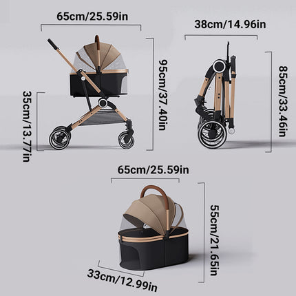 Pet Stroller Lightweight Foldable Cart Detachable Carrier for Small Dogs Cats
