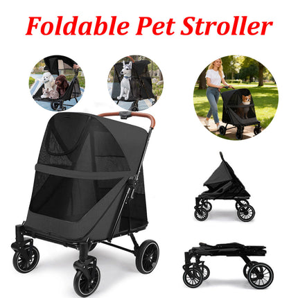 Foldable Pet Stroller Dog Cat Pram Pushchair Mesh Outdoor Travel One Click Fold