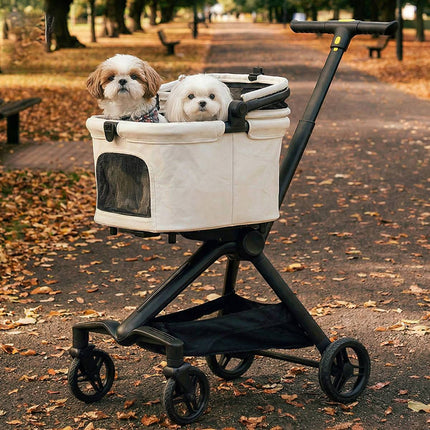 All Terrain Pet Stroller Detachable PU Leather Folding Dog Cat Carriage Jogger