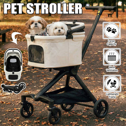 All Terrain Pet Stroller Detachable PU Leather Folding Dog Cat Carriage Jogger