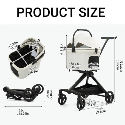 All Terrain Pet Stroller Detachable PU Leather Folding Dog Cat Carriage Jogger