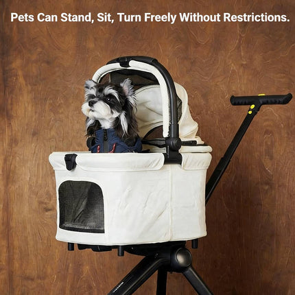 All Terrain Pet Stroller Detachable PU Leather Folding Dog Cat Carriage Jogger
