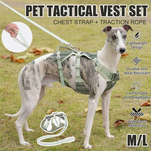 Dog Tactical Vest Harness Set with Leash Anti Choke Chest Back Handle M L Size