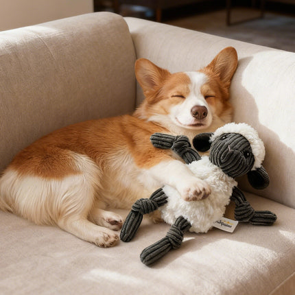 Lamb Shape Pet Chew Toy with Squeaker Soft PP Cotton for Dogs Puppies Play Use