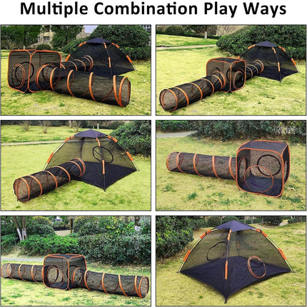 4pcs Outdoor Pet Enclosure Dog Cat Folding Tunnel Italian Combination Tent