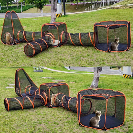 6pcs Outdoor Pet Play Tunnel Folding Cat and Dog Pen Playpen for Pets Indoor