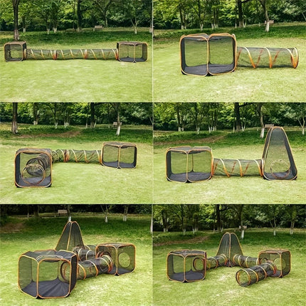 6pcs Outdoor Pet Play Tunnel Folding Cat and Dog Pen Playpen for Pets Indoor