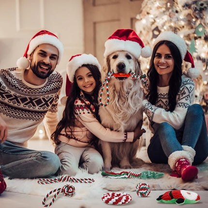 8PCS Christmas Pet Cotton Rope Toy Set Dog Bite Resistant Teeth Grinding Toys