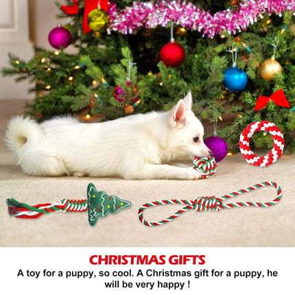 8PCS Christmas Pet Cotton Rope Toy Set Dog Bite Resistant Teeth Grinding Toys