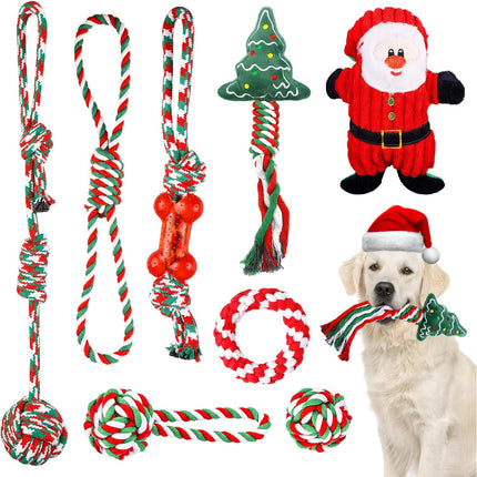8PCS Christmas Pet Cotton Rope Toy Set Dog Bite Resistant Teeth Grinding Toys