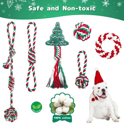 8PCS Christmas Pet Cotton Rope Toy Set Dog Bite Resistant Teeth Grinding Toys