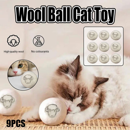 9PCS Wool Ball Cat Toy Set Durable Interactive for Kittens Playing Hunting Fun
