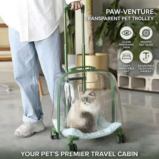 Transparent Pet Trolley Carrier with Wheels and Handle