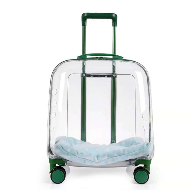 Transparent Pet Trolley Carrier with Wheels and Handle