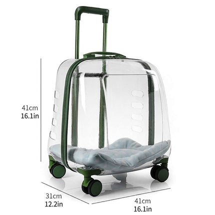 Transparent Pet Trolley Carrier with Wheels and Handle