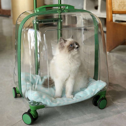 Transparent Pet Trolley Carrier with Wheels and Handle