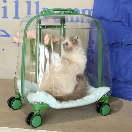 Transparent Pet Trolley Carrier with Wheels and Handle