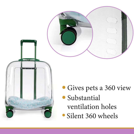 Transparent Pet Trolley Carrier with Wheels and Handle